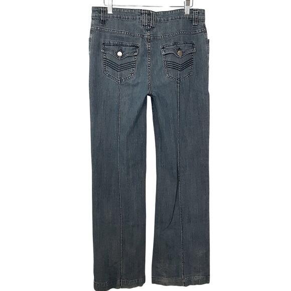 Soft Surroundings Mid Rise Wide Leg Jeans Front Pleated Y2K 70s Denim Sz Tall M - Picture 2 of 12